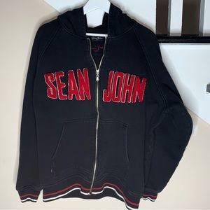 Vintage Men’s SEAN JOHN Zip Up Hoodie Embroidered Big Logo Size XL
